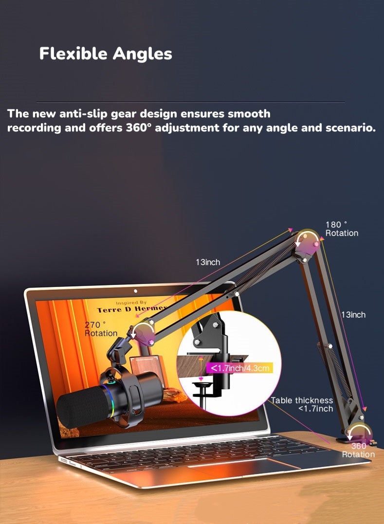 oldlaiben XLR/USB Dynamic Microphone,Streaming Mic with RGB Light,Gaming Microphone Kit,Mute Button,with Boom Arm Stand,Computer RGB Mic Kit,for Podcast Recording, PC Computer Gaming,Podcast Recording - Image 3