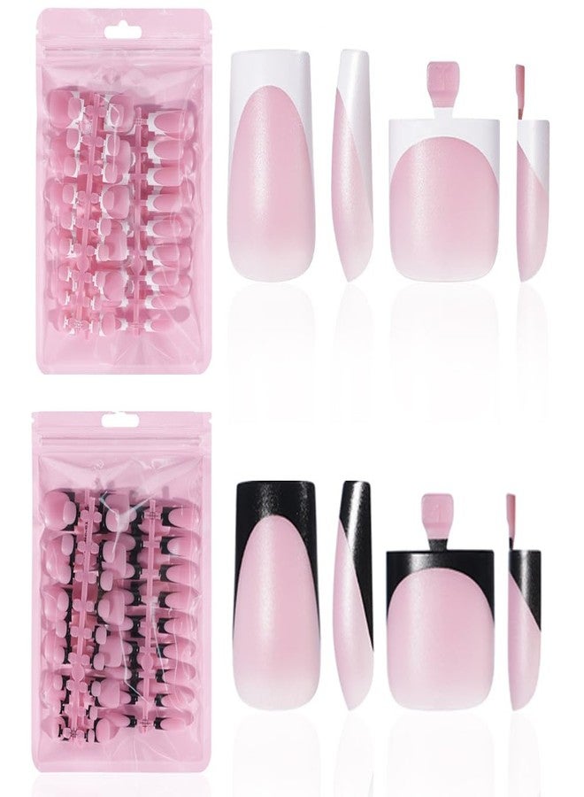 HWHUNO 4 Design French Toe Nail Tips Set,White Pink Black Press on Nails - Image 1