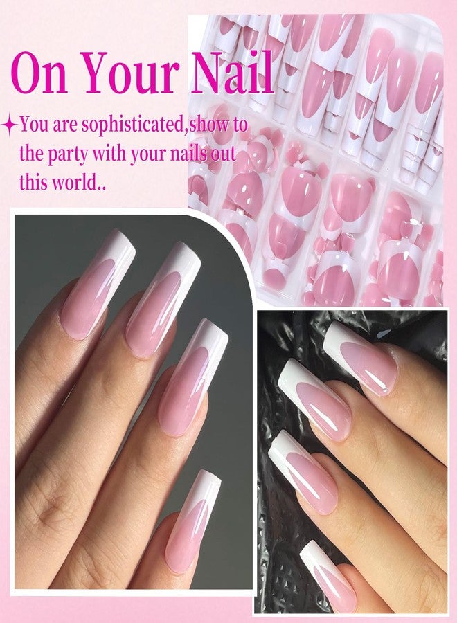 HWHUNO 4 Design French Toe Nail Tips Set,White Pink Black Press on Nails - Image 5