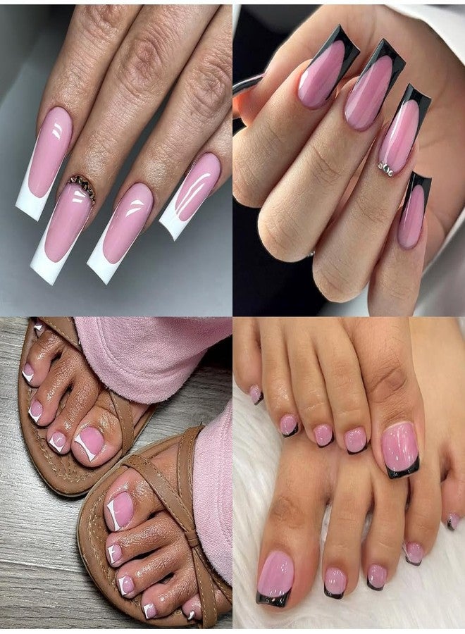 HWHUNO 4 Design French Toe Nail Tips Set,White Pink Black Press on Nails - Image 2