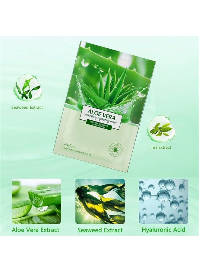 PalNour Aloe Facial Skincare Sheet Hydrating Moisturizing Revitalizing Facial Skincare Sheet for Dry, Oily, Sensitive and Tired Skin 25ml/0.8oz, Pack of 10 - Image 2