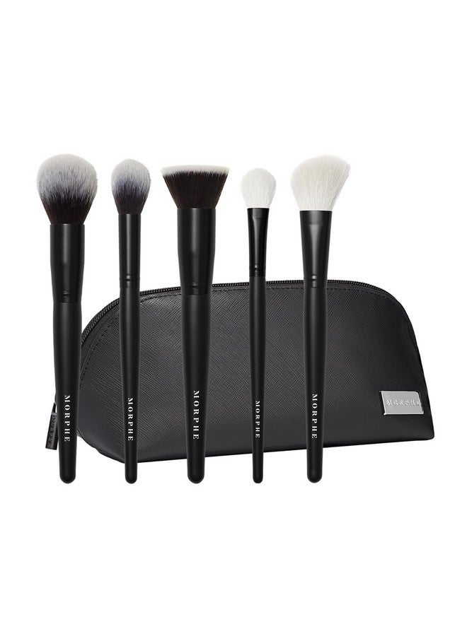 Morphe Face The Beat Makeup Brushes - 5 Piece Makeup Brush Set With Foundation, Blush, Contour & Blending Brushes - Made With Synthetic Bristles & Includes Makeup Brush Case (5 Count) - Image 1