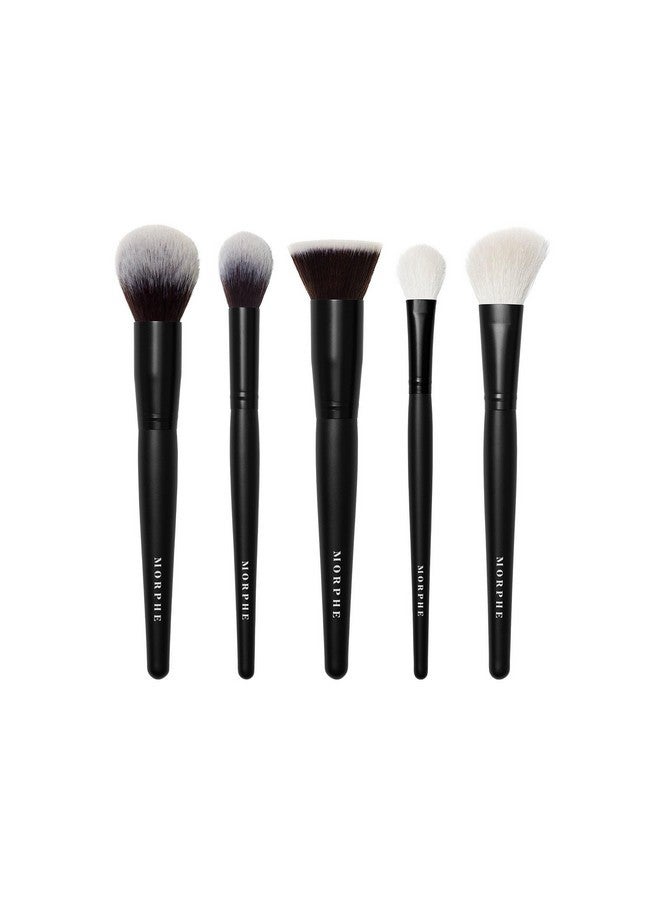 Morphe Face The Beat Makeup Brushes - 5 Piece Makeup Brush Set With Foundation, Blush, Contour & Blending Brushes - Made With Synthetic Bristles & Includes Makeup Brush Case (5 Count) - Image 2