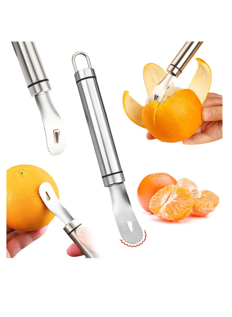 Excefore Stainless Steel Orange Peeler, Long Handle Orange Citrus Peeler Tool, Triangular-Blade & Zigzag-Shovel Orange Peeler Gadget, Easy to Peel, for Kitchen Gadgets - Image 1