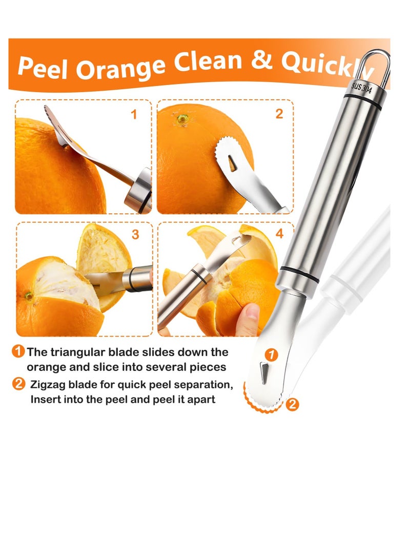 Excefore Stainless Steel Orange Peeler, Long Handle Orange Citrus Peeler Tool, Triangular-Blade & Zigzag-Shovel Orange Peeler Gadget, Easy to Peel, for Kitchen Gadgets - Image 2