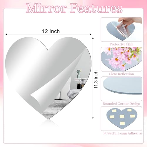 NEILL® Acrylic Heart Shape Mirror Size 12" x 11.3" Inch, Pack of 1 pc, Thickness - 2mm with Adhesive - Image 3