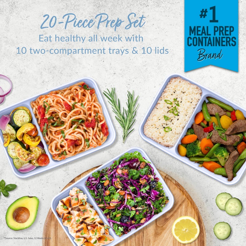 بنتجو Bentgo 20 قطعة خفيفة الوزن متينة قابلة لإعادة الاستخدام BPA خالية من الحاويات 2-مكونات-ميكروويف غسالة الصحون آمنة-Periwinkle - Image 2