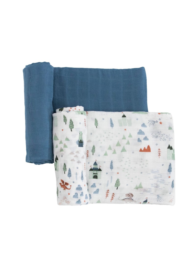 little unicorn Deluxe Muslin Swaddle 2 Pack Set Dragon Days Set  - Image 1