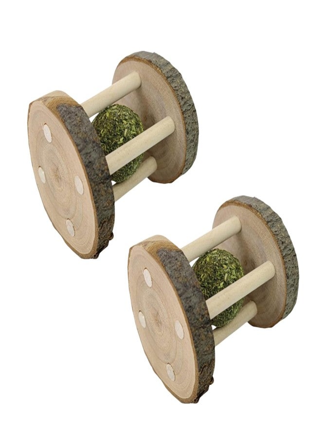 Czhotg 2Pcs Hamster Rabbit Chew Toy Natural Wooden Play Toy, Wood Teeth Grinding Toy with Bell for Parrot, Rabbit, Chinchilla, Guinea Pig, Hamster Small Animals Toys for Pet Supplies - Image 1