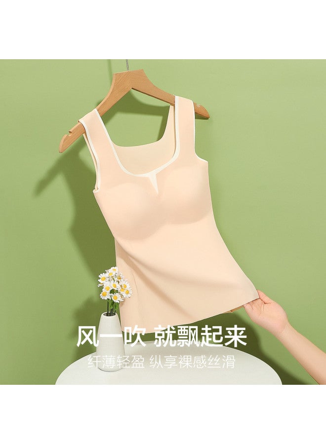 Red Bean Wire-Free Camisole With Built-In Bra, Contrast Color Icy Silk Tank Top For Summer Wear - Image 3