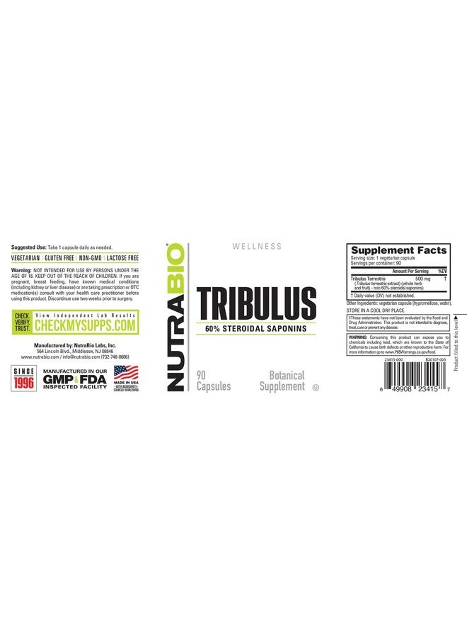 NutraBio مكمل مستخلص تريبولوس تيرستريس من نوترا بايو، 500 ملغ - تريبولوس تيرستريس للرجال والنساء - معزز طبيعي للحيوية، 90 كبسولة - Image 3