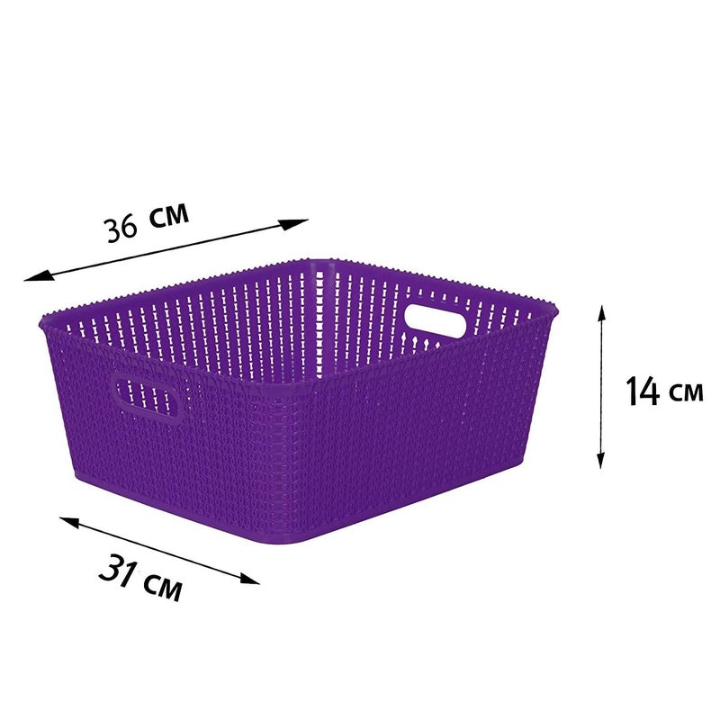 Cutting EDGE Plastic Multipurpose Sturdy Storage Baskets for Cosmetics Office Fruit Vegetable Bathroom Stationary Home Basket with Handle Purple Set of 3 Medium - Image 2