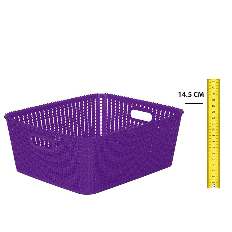 Cutting EDGE Plastic Multipurpose Sturdy Storage Baskets for Cosmetics Office Fruit Vegetable Bathroom Stationary Home Basket with Handle Purple Set of 3 Medium - Image 4