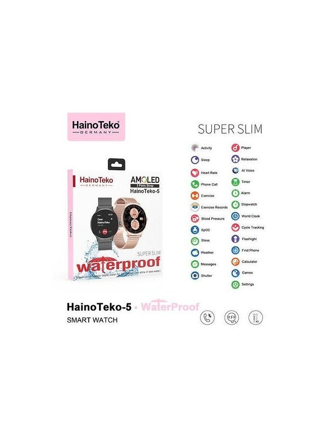 Haino Teko - HT-5 super slim, Amoled, waterproof smartwatch  with 3 Pairs Strap - Gold - Image 1