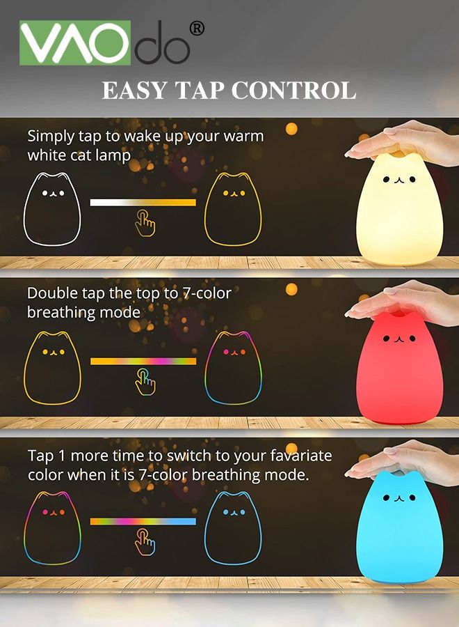VAOdo لطيف كيتي ليلة الخفيفة الهدايا للنساء في سن المراهقة الفتيات الطفل أضواء الليل لغرفة نوم الأطفال لطيف كيتي سيليكون أضواء الليل للأطفال طفل متعدد الألوان الخفيفة - Image 5