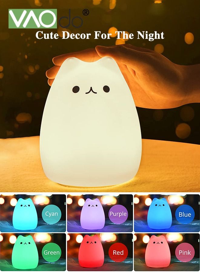 VAOdo لطيف كيتي ليلة الخفيفة الهدايا للنساء في سن المراهقة الفتيات الطفل أضواء الليل لغرفة نوم الأطفال لطيف كيتي سيليكون أضواء الليل للأطفال طفل متعدد الألوان الخفيفة - Image 4