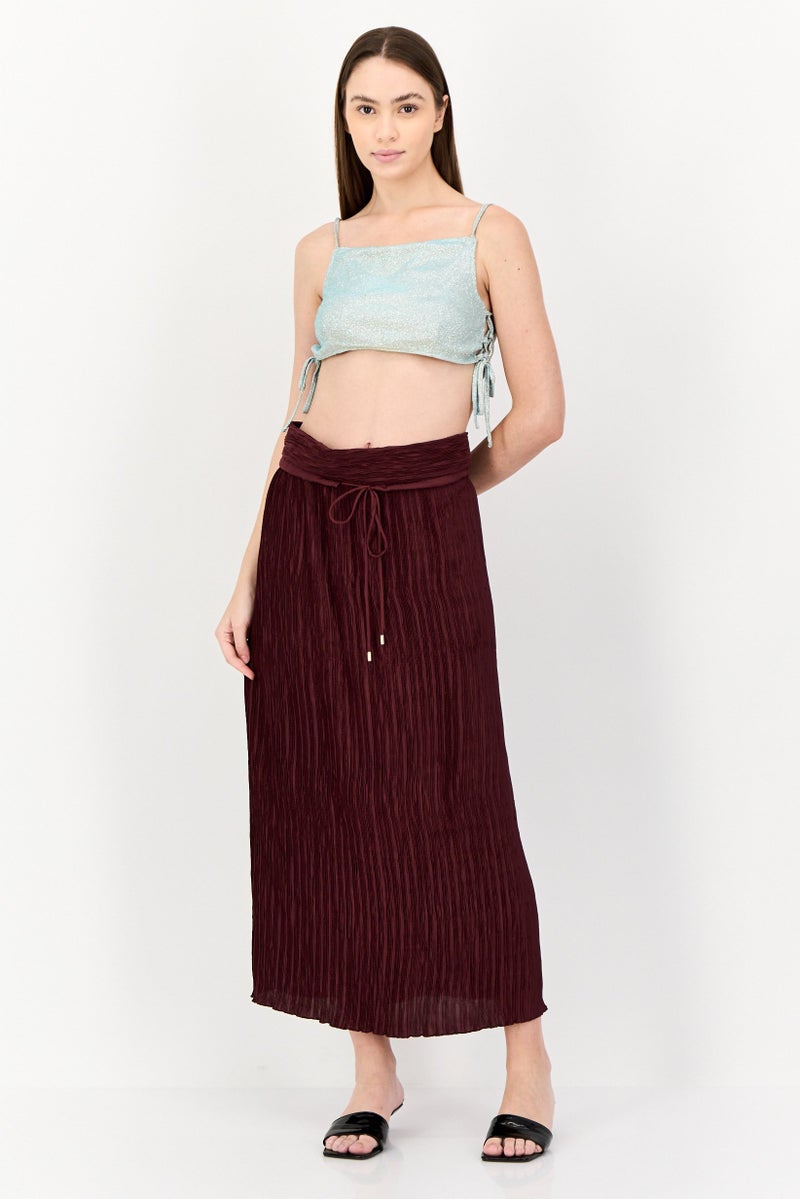 Reserved Women Textured Midi Skirt, Burgundy - Image 3