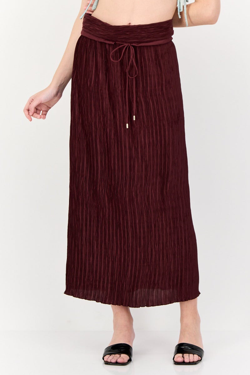 Reserved Women Textured Midi Skirt, Burgundy - Image 1