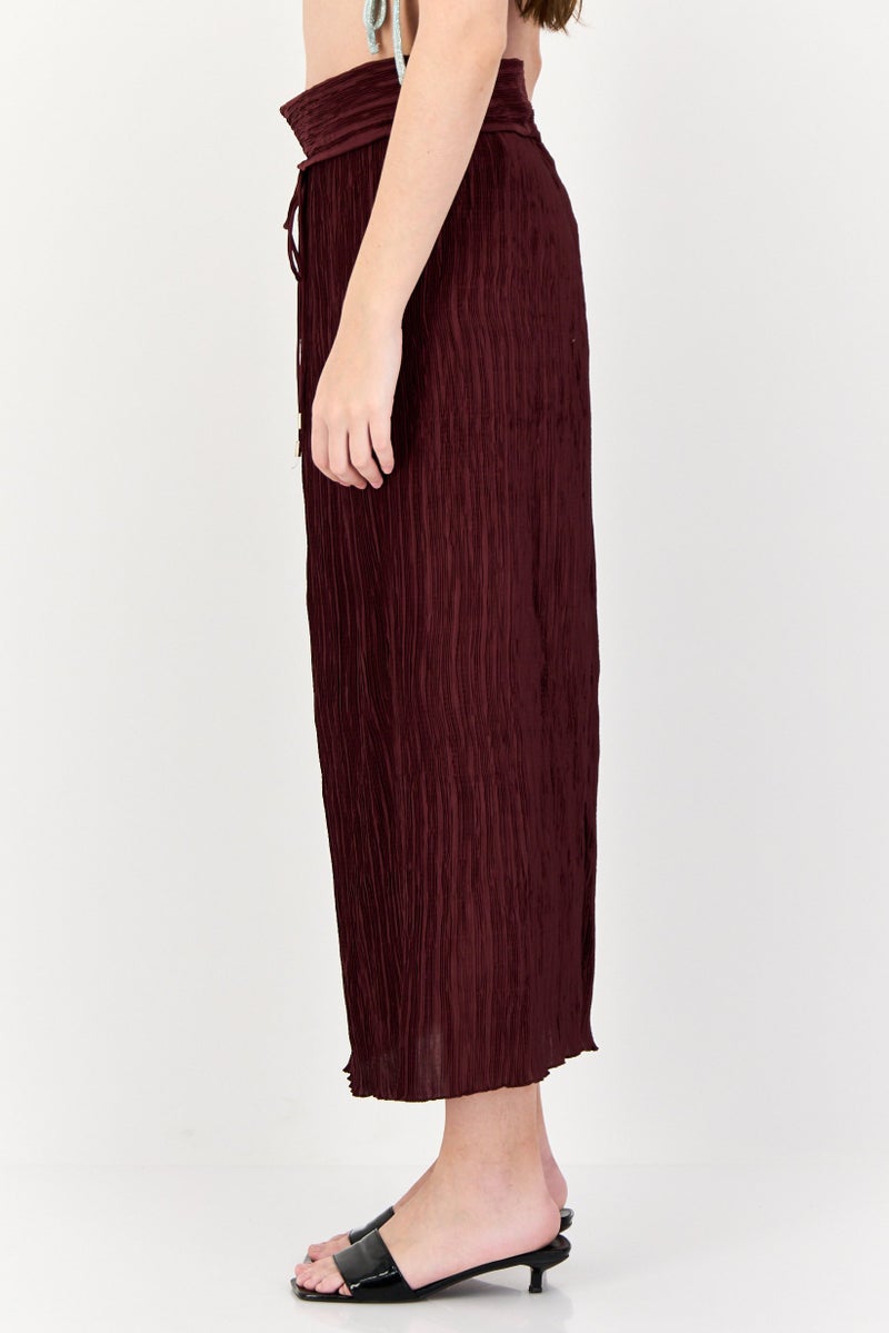 Reserved Women Textured Midi Skirt, Burgundy - Image 2