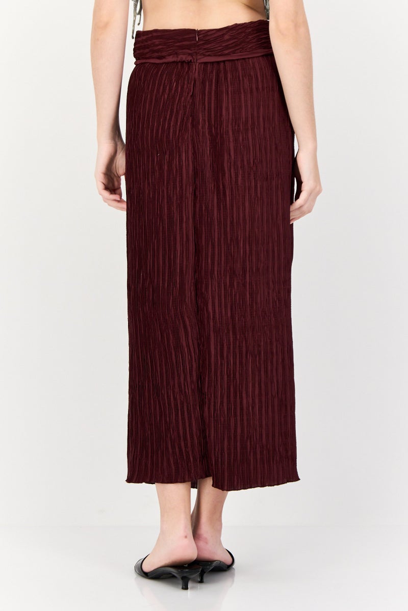 Reserved Women Textured Midi Skirt, Burgundy - Image 4