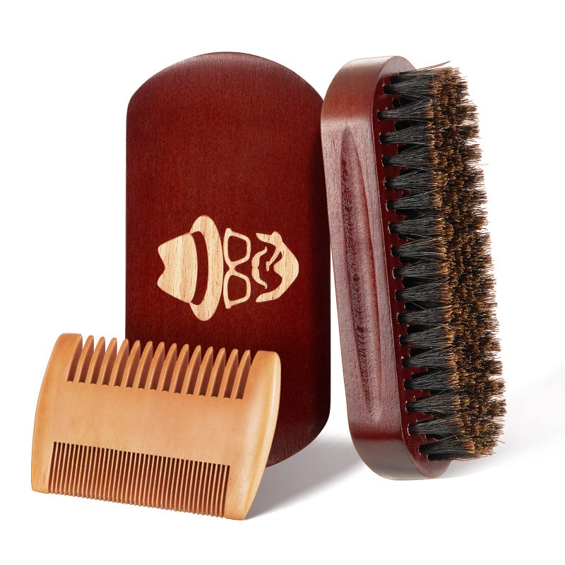 Sosoon Beard Brush, 100% Boar Bristle Natural Black Walnut Wood Beard Comb Hair Mustache Shaving Brush Facial Hair Brush - Image 1