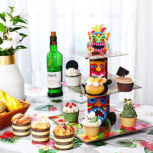 Zopeal 3 Tier Hawaiian Cupcake Stand Tiki Torch Cupcake Holder Luau Theme Cake Holder Decorations Tropical Dessert Holder for Summer Pool Beach Birthday Party Supplies (1 Pack) - Image 5