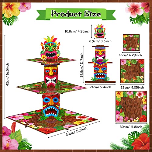 Zopeal 3 Tier Hawaiian Cupcake Stand Tiki Torch Cupcake Holder Luau Theme Cake Holder Decorations Tropical Dessert Holder for Summer Pool Beach Birthday Party Supplies (1 Pack) - Image 2