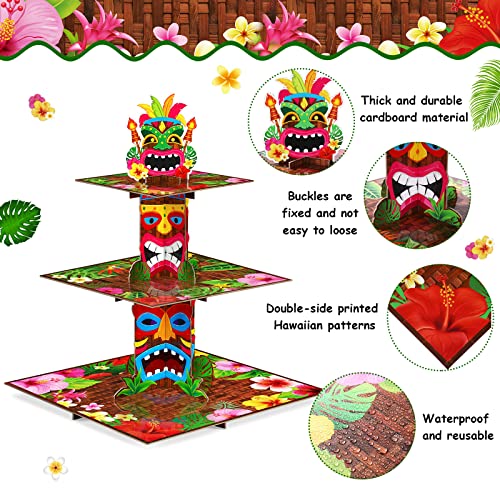 Zopeal 3 Tier Hawaiian Cupcake Stand Tiki Torch Cupcake Holder Luau Theme Cake Holder Decorations Tropical Dessert Holder for Summer Pool Beach Birthday Party Supplies (1 Pack) - Image 3