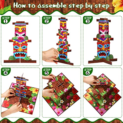 Zopeal 3 Tier Hawaiian Cupcake Stand Tiki Torch Cupcake Holder Luau Theme Cake Holder Decorations Tropical Dessert Holder for Summer Pool Beach Birthday Party Supplies (1 Pack) - Image 4