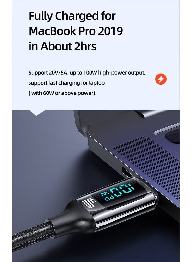 أوسامس كابل بيانات وشحن سريع 100 واط USB-C بشاشة رقمية PD بمقبس من سبائك الزنك مضفر لأجهزة iPhone/Ipad/Macbook بطول 2 متر - Image 5