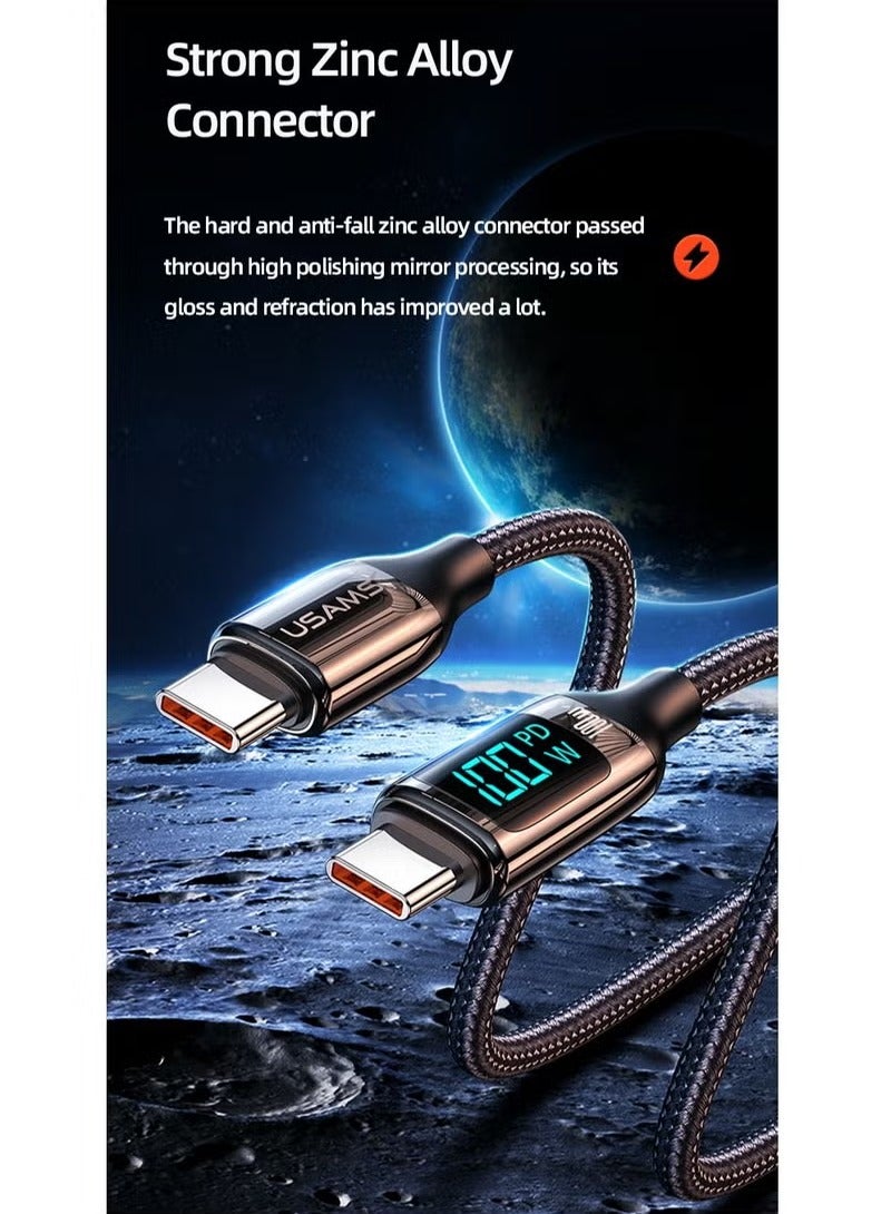 أوسامس كابل بيانات وشحن سريع 100 واط USB-C بشاشة رقمية PD بمقبس من سبائك الزنك مضفر لأجهزة iPhone/Ipad/Macbook بطول 2 متر - Image 2