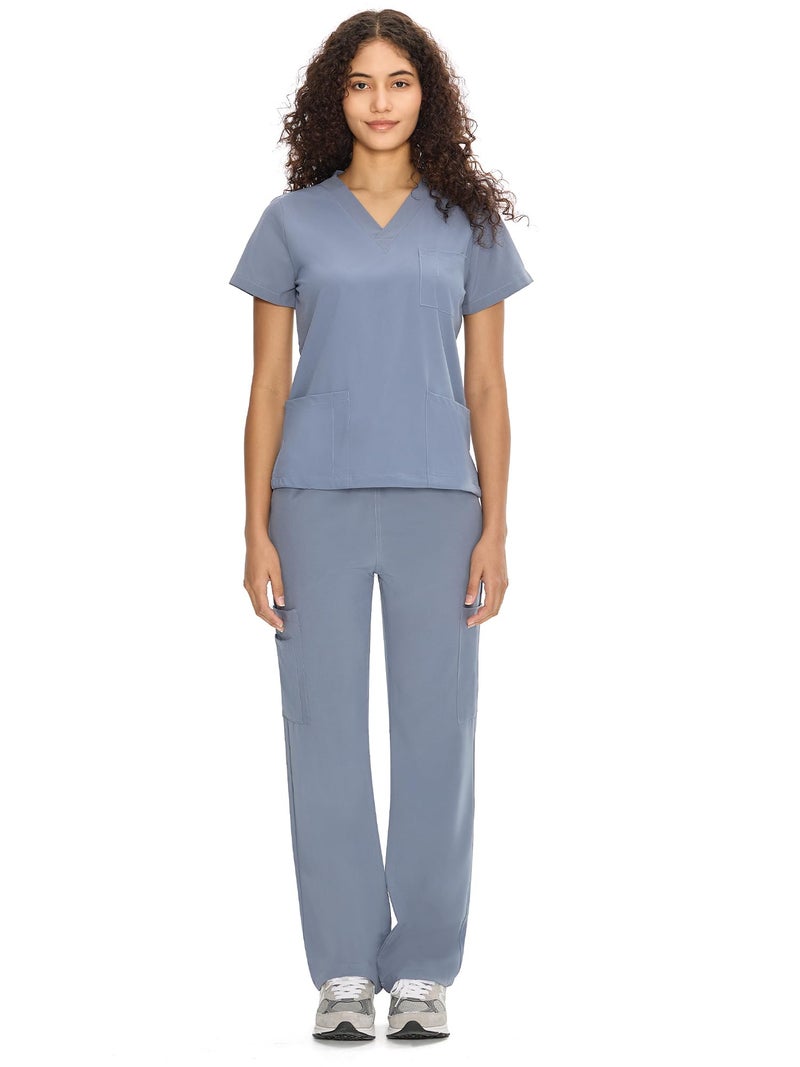 COZYFIT Scrubs for Women Set Medical Uniform - V-Neck Top & Straight Leg Pants with 9 Pockets, Unisex Workwear COZY SCRUBS, Rock Grey, XS - Image 3