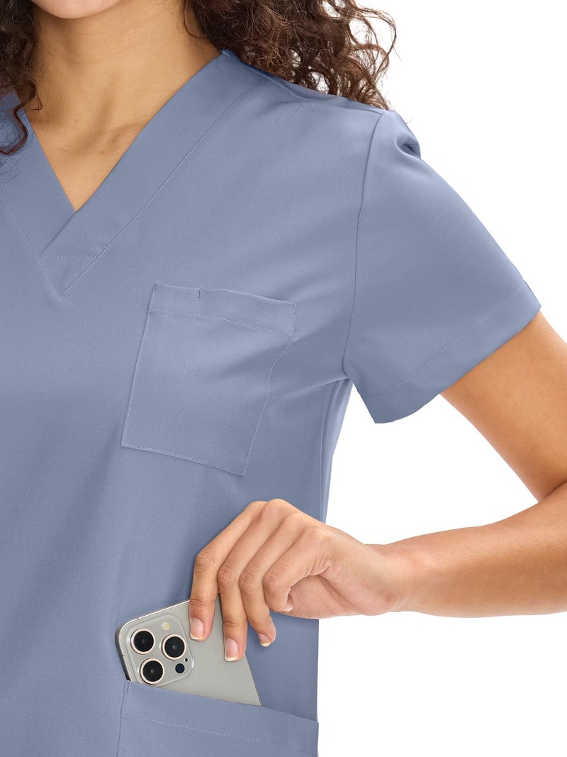 COZYFIT Scrubs for Women Set Medical Uniform - V-Neck Top & Straight Leg Pants with 9 Pockets, Unisex Workwear COZY SCRUBS, Rock Grey, XS - Image 4