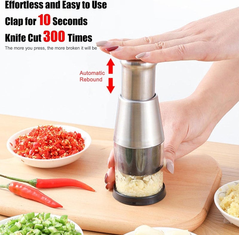 Suicune Handy Chopper Mini Food Processor Garlic Crusher Stainless Steel Manual Food Chopper Chopper No Power Supply Manual Press Washable Easy to Clean Vegetable Garlic Cutter Mixer - Image 5