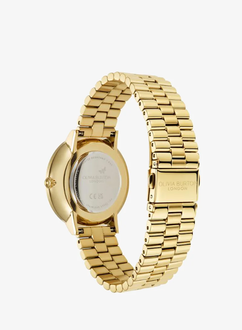 Olivia Burton Women's Quartz Watch, White Dial, Gold Stainless Steel Strap
