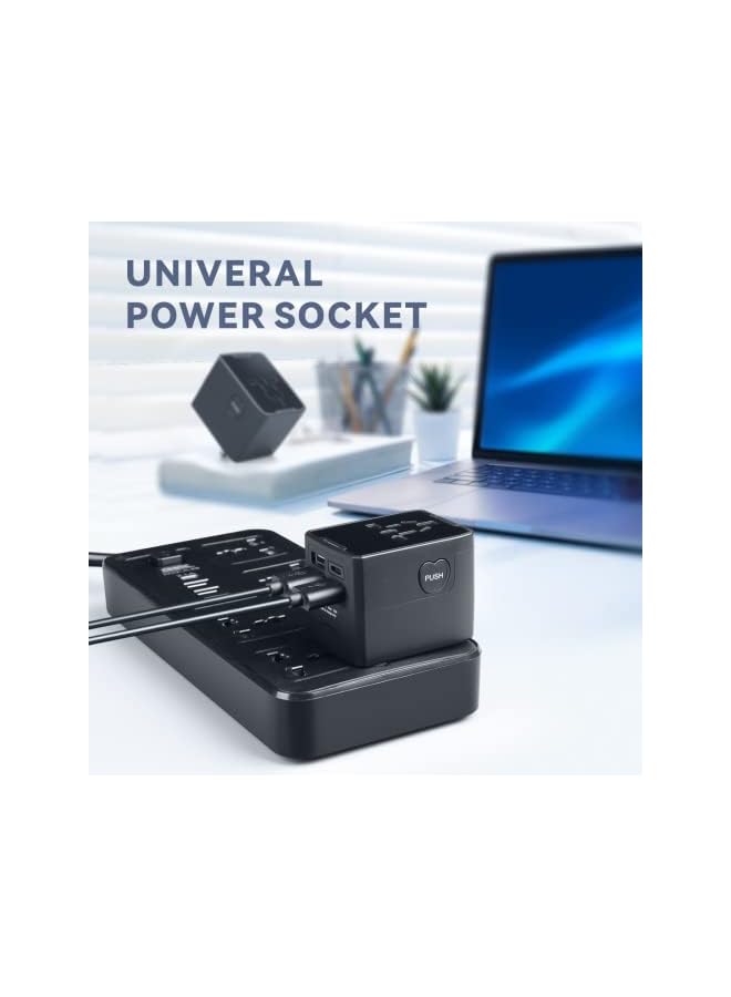PROMASS promass Universal Travel Adapter, International Travel Adapter Wall Charger AC Plug Adapter with 5.6A Smart Power and 3.0A USB Type-C,Worldwide All in One Power Adapter for USA EU UK AU(Black)  - Image 2