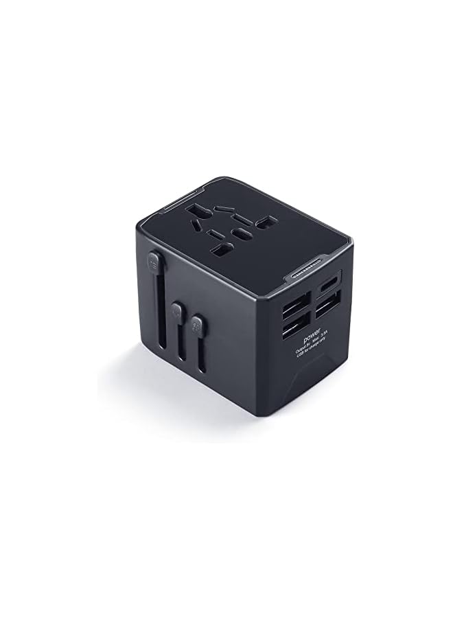 PROMASS promass Universal Travel Adapter, International Travel Adapter Wall Charger AC Plug Adapter with 5.6A Smart Power and 3.0A USB Type-C,Worldwide All in One Power Adapter for USA EU UK AU(Black)  - Image 1