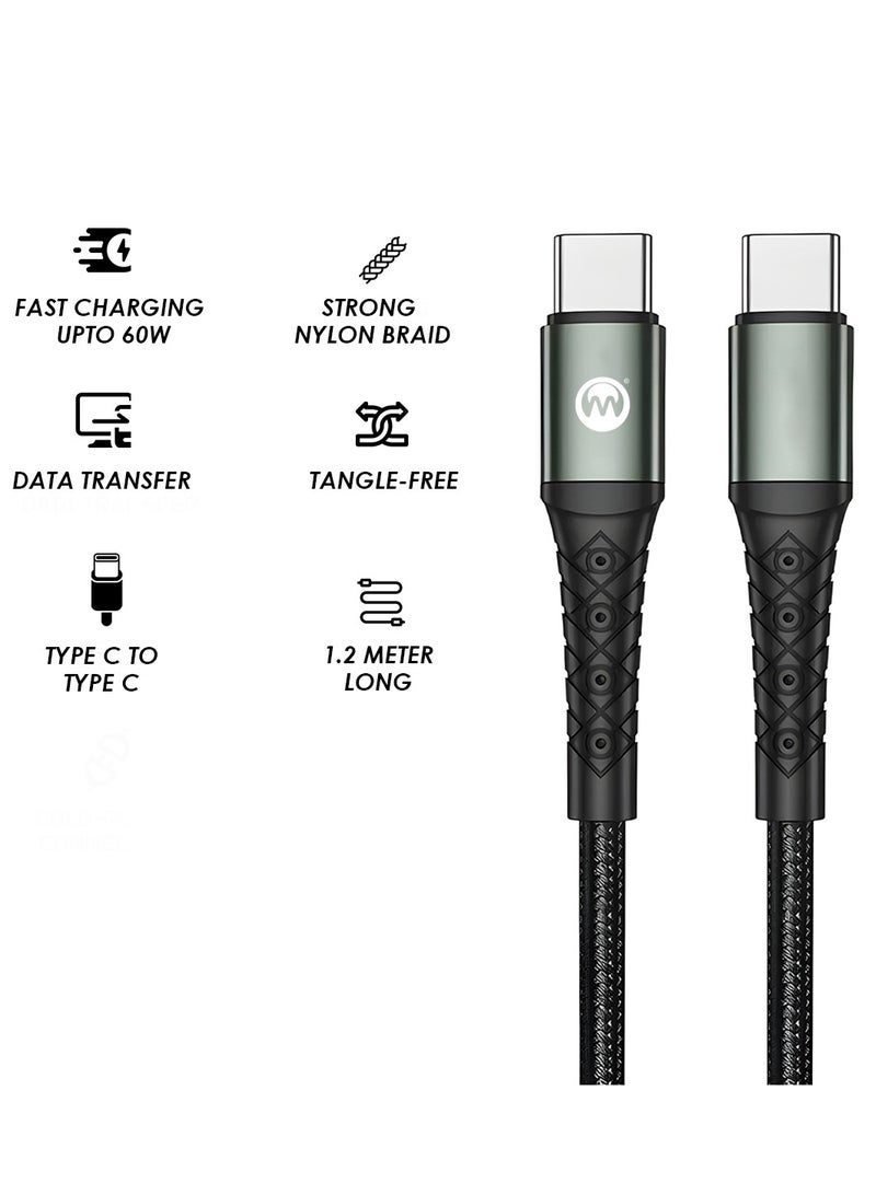 W USB-C to USB-C Fast Charging Cable 60W, 1.2 Meter Nylon Braided Type-C PD Cable, Compatible with MacBook Pro, iPad Air, Samsung S21 Ultra – Durable, Tangle-Free, High-Speed Data Transfer - Image 3