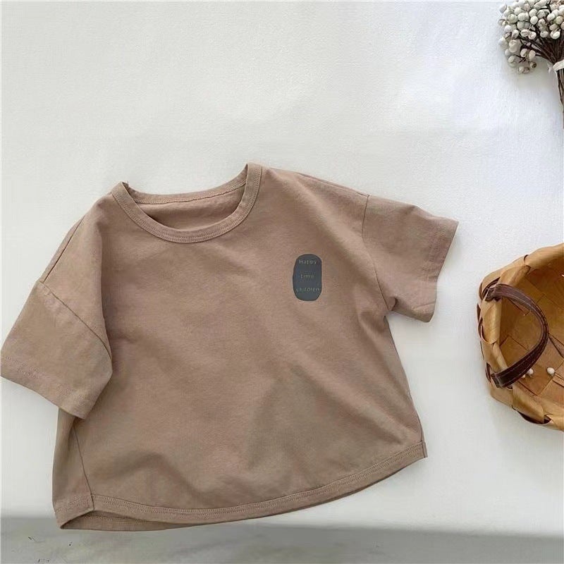 100 Cotton Boys' Short-Sleeved T-Shirt Summer Wear Children'S Children'S Baby'S Western-Style Printed All-Match Casual Korean Style Top - Image 1