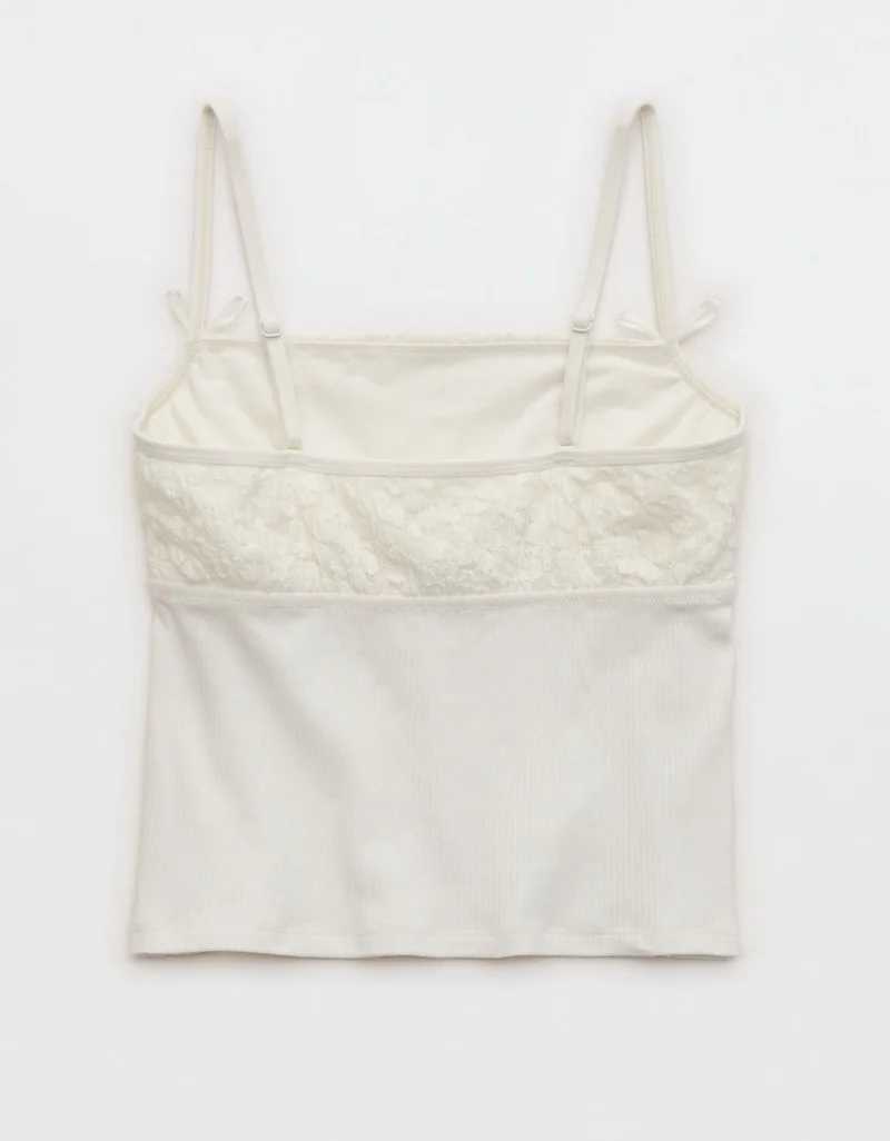 Aerie  Aerie Superchill Cotton Rib Festival Lace Tank Top for Women | Best Price UAE