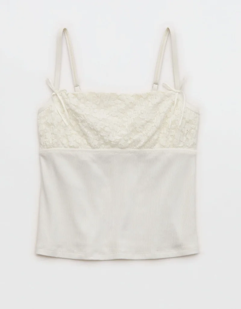 Aerie  Aerie Superchill Cotton Rib Festival Lace Tank Top for Women | Best Price UAE