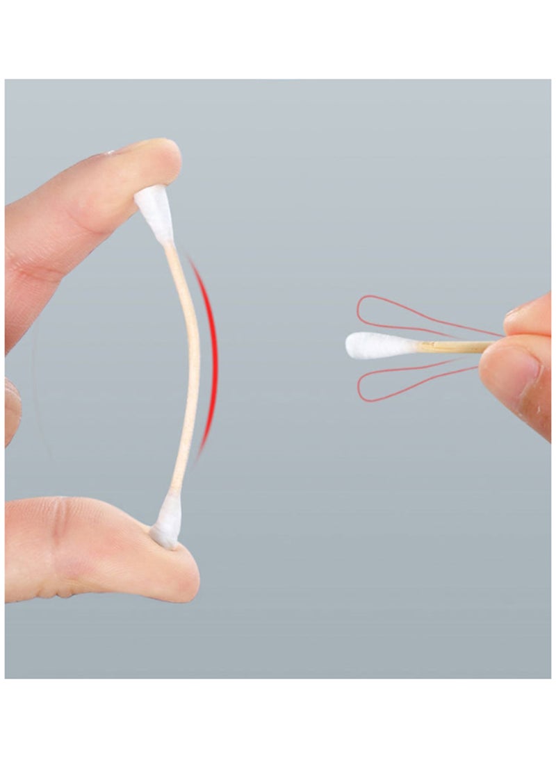 أعواد قطنية عضوية من الخيزران، ٥٠٠ قطعة، رأس مدبب/دائري، أعواد قطنية خشبية قابلة للتحلل الحيوي للأذن، خالية من البلاستيك، أعواد قطنية مزدوجة للأذن للتنظيف، المكياج - Image 5