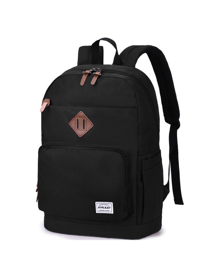 RAVUO School Backpack for Men Women, Water Resistant 15.6 inch Laptop Bag College Bookbag Casual Daypack Travel Rucksack, Black, Medium - Image 1