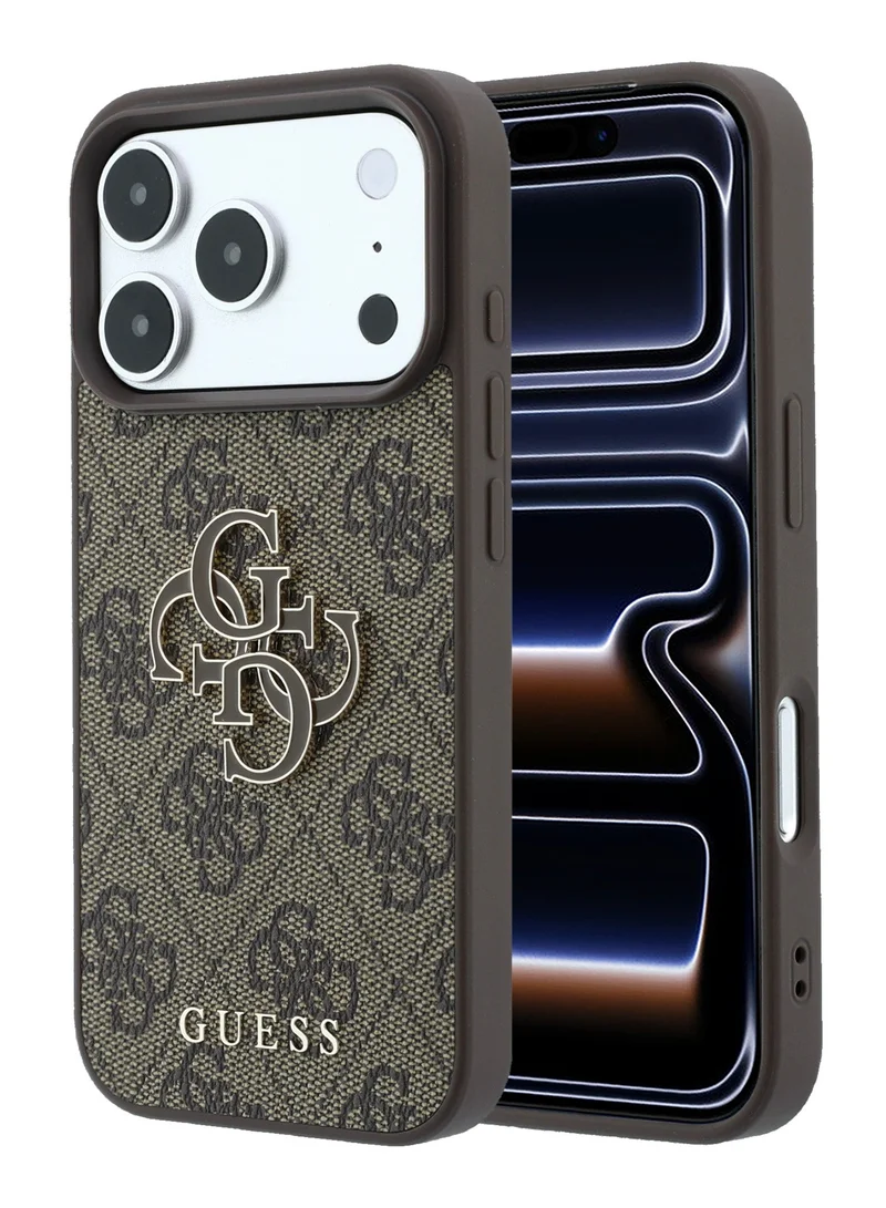 Guess iPhone 18 Pro Hard Phone Case with Big Resin Logo 4G PU Leather Protective Cover for iPhone