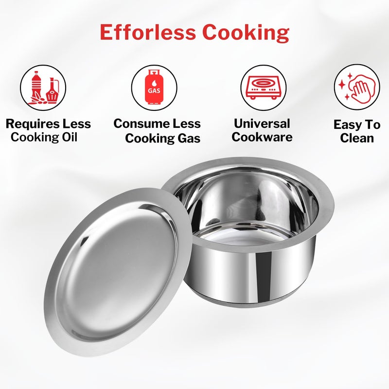 VINOD Vinod Stainless Steel 3 pc Tope Set with Capacity of 1 litres 14 litres 18 litres with Stainless Steel Lids Gas Stove and Induction Friendly Silver 24 Months Warranty  - Image 5
