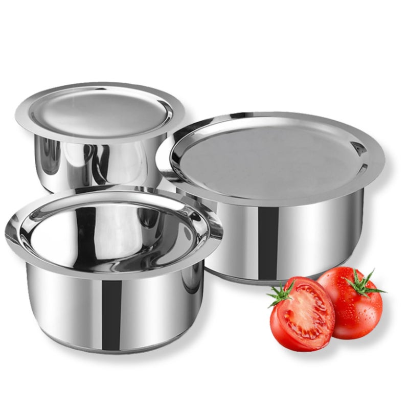 VINOD Vinod Stainless Steel 3 pc Tope Set with Capacity of 1 litres 14 litres 18 litres with Stainless Steel Lids Gas Stove and Induction Friendly Silver 24 Months Warranty  - Image 1