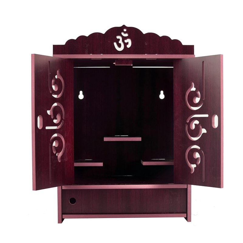 Crazyink Handmade Wooden Home Temple with Doors and Storage Box Maroon - Image 4