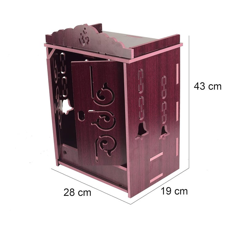 Crazyink Handmade Wooden Home Temple with Doors and Storage Box Maroon - Image 2