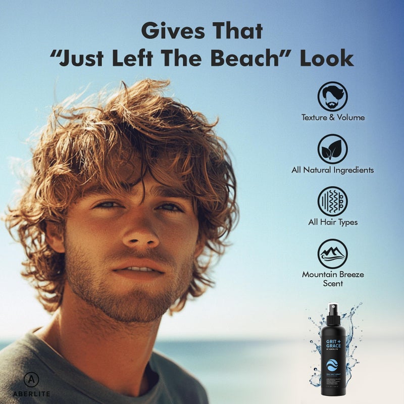 Aberlite Grit+Grace Sea Salt Spray for Men & Women Beach Look - Hair Texture Styling Product for Beach Waves - Curly & Wavy Hair Texture Spray (6 FL OZ) - Image 4