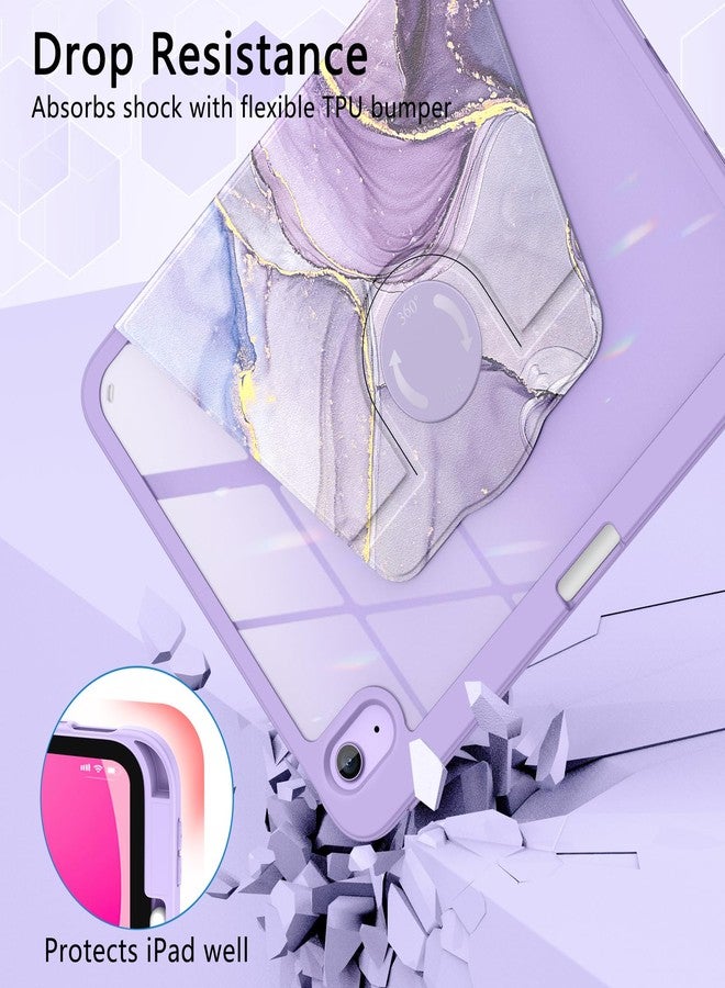 Soke Rotating Case for iPad (A16) 11th Generation 2025, iPad 10th Gen 2022 with Pencil Holder, [Shockproof + Auto Sleep/Wake] 360 Degree Rotation Clear Back for iPad 11"/10.9", Lilac Marble - Image 5